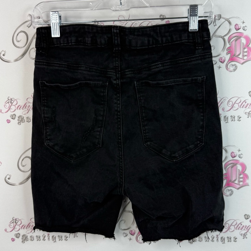 Miami high rise super skinny black shorts Women's Distressed Black Jean Shorts - Picture 2 of 15